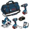 New Bosch 18v 4 Piece Kit 0615990G8P GSB/GDR/GKS/GLI 3 x 4ah Cordless Set (2383)