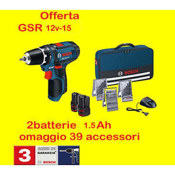 BOSCH trapano Avvitatore Batteria GSR 12v-15 2 x 1,5ah +BORSA+39 ACCESSORI #1 image