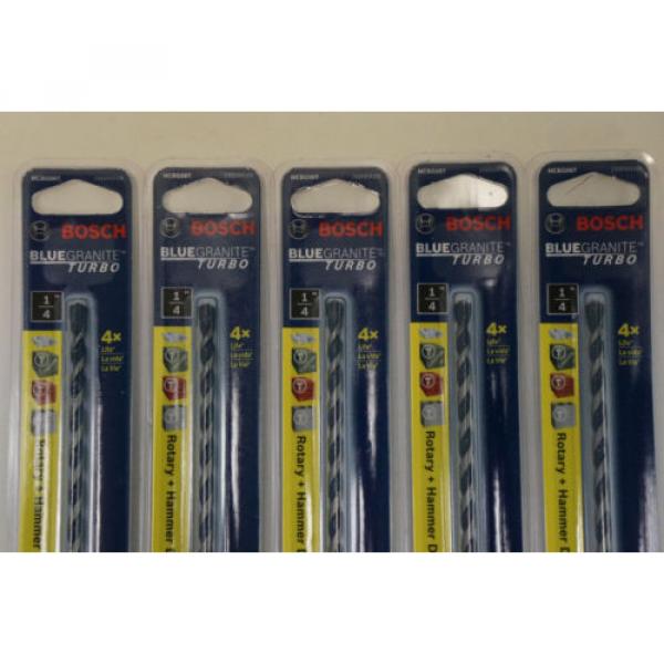 (5 Pack) Bosch HCBG06T 1/4&#034; x 6&#034; Blue Granite Turbo Carbide Hammer Drill Bit #2 image