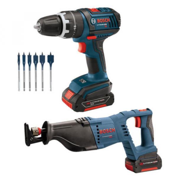 Bosch CLPK273-181 18V 2-Tool Drill, Reciprocating Saw, DSB5006 Spade Bit Set #1 image
